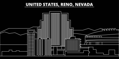 Reno, Nevada silhouette skyline. Usa - Reno, Nevada vector city, american linear architecture, buildings. Reno, Nevada line travel illustration, landmarks. Usa flat icon, american outline design clipart
