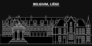 Liege siluet manzarası. Belçika - Liege vektör şehir, Belçikalı doğrusal mimarisi, binalar. Liege satır seyahat illüstrasyon, yerler. Belçika düz simgesi, Belçikalı anahat tasarım afiş