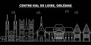 Orleans siluet manzarası. Fransa - Orleans vektör şehir, doğrusal mimarisi, binalar Fransız. Orleans satır seyahat illüstrasyon, yerler. Fransa düz simgesi, Fransız anahat tasarım afiş