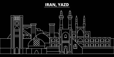 Yazd siluet manzarası. Iran - Yazd vektör şehir, İran doğrusal mimarisi, binalar. Yazd seyahat illüstrasyon, anahat yerler. Iran düz simgesi, İran hattı tasarım afiş