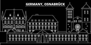 Osnabruck siluet manzarası. Almanya - Osnabruck vektör şehir, Alman doğrusal mimarisi, binalar. Osnabruck satır seyahat illüstrasyon, yerler. Almanya düz simgesi, Alman anahat tasarım afiş