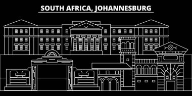 Johannesburg siluet manzarası. Güney Afrika - Johannesburg vektör şehir, Afrika doğrusal mimarisi. Johannesburg satır seyahat illüstrasyon, yerler. Güney Afrika düz simge, Afrika Anahat tasarım