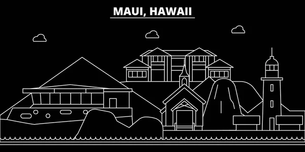 Maui Silhouette Skyline. usa - maui vektorstadt, amerikanische lineare architektur, gebäude. maui Reiseillustration, umreißen Sehenswürdigkeiten. usa flache Ikone, amerikanische Linienbanner — Stockvektor