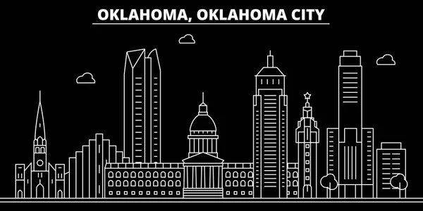 Línea de silueta de Oklahoma City. EE.UU. - Oklahoma City vector de la ciudad, la arquitectura lineal americana, edificios. Oklahoma City ilustración de viajes, esbozar puntos de referencia. EE.UU. icono plano, bandera de línea americana — Vector de stock