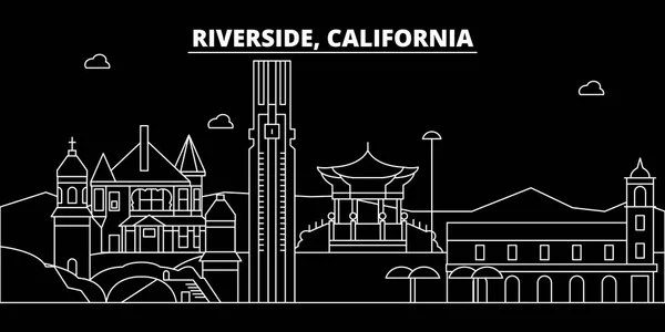 Skyline silueta junto al río. Estados Unidos - Riverside vector city, arquitectura lineal americana, edificios. Ilustración de viajes junto al río, contorno de puntos de referencia. EE.UU. icono plano, bandera de línea americana — Vector de stock