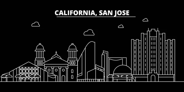 San Jose silhouette skyline. USA - San Jose vektor város, Amerikai lineáris építészet, épületek. San Jose utazási illusztráció, szerkezeti tereptárgyak. USA lapos ikon, banner american-line — Stock Vector