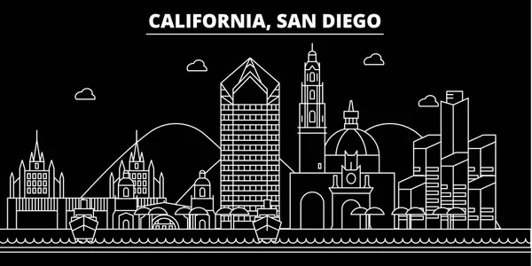 San Diego silhouette skyline. USA - San Diego vektor város, Amerikai lineáris építészet, épületek. San Diego utazási illusztráció, szerkezeti tereptárgyak. USA lapos ikon, banner american-line — Stock Vector