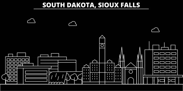 Línea de silueta de Sioux Falls. EE.UU. - Sioux Falls ciudad vectorial, arquitectura lineal americana, edificios. Sioux Falls ilustración de viajes, esbozar puntos de referencia. EE.UU. icono plano, bandera de línea americana — Vector de stock