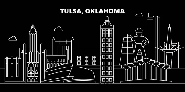 Skyline silhouette Tulsa. USA - Tulsa città vettoriale, architettura lineare americana, edifici. Tulsa viaggi illustrazione, contorno punti di riferimento. USA icona piatta, bandiera della linea americana — Vettoriale Stock