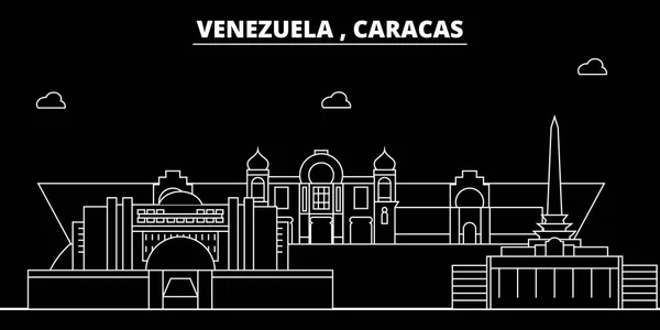 Skyline silueta Caracas. Venezuela Ciudad vectorial de Caracas, arquitectura lineal venezolana, edificios. Caracas ilustración de viajes, esbozar puntos de referencia. Icono plano de Venezuela, bandera de línea venezolana — Vector de stock
