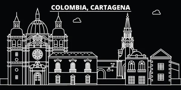 Línea de silueta de Cartagena. Colombia - Cartagena vector ciudad, arquitectura lineal colombiana, edificios. Cartagena ilustración de viajes en línea, monumentos. Icono plano de Colombia, diseño del esquema colombiano — Vector de stock