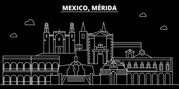 Merida Silhouette Skyline. Mexiko - merida vektorstadt, mexikanische lineare architektur, gebäude. merida line reiseillustration, sehenswürdigkeiten. Mexiko flache Ikone, mexikanische Umrisse Design Banner — Stockvektor