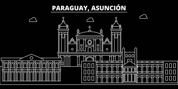 Profilo della silhouette di Asuncion. Paraguay - Asuncion città vettoriale, architettura lineare paraguayana. Asuncion linea di viaggio illustrazione, punti di riferimento. Icona piatta del Paraguay, banner di design del contorno paraguaiano — Vettoriale Stock