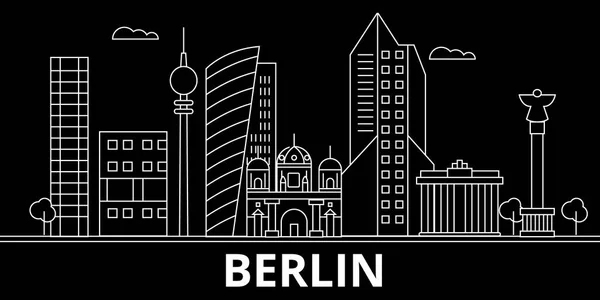 柏林剪影天际。德国-柏林媒介城市德国线性建筑学, 大厦。柏林线旅行例证, 地标。德国平的图标, 德国轮廓设计横幅 — 图库矢量图片