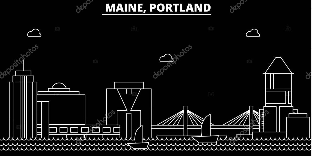 Portland silhouette skyline. USA - Portland vector city, american linear architecture, buildings. Portland travel illustration, outline landmarks. USA flat icon, american line design banner