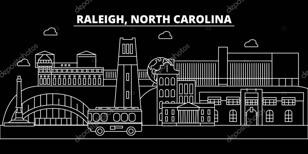 Raleigh silhouette skyline. USA - Raleigh vector city, american linear architecture, buildings. Raleigh line travel illustration, landmarks. USA flat icon, american outline design banner