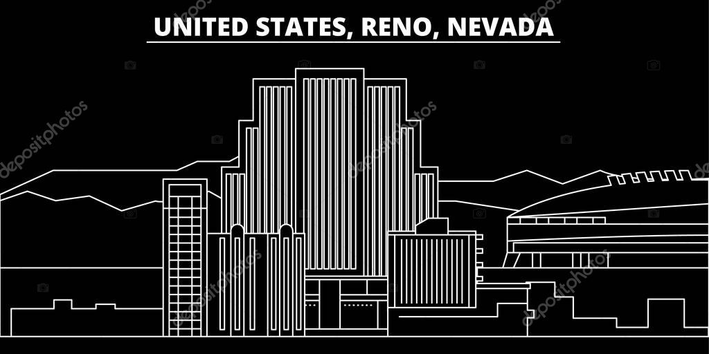 Reno, Nevada silhouette skyline. Usa - Reno, Nevada vector city, american linear architecture, buildings. Reno, Nevada line travel illustration, landmarks. Usa flat icon, american outline design
