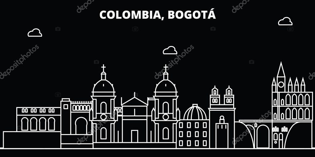 Bogota silhouette, skyline. Colombia - Bogota vector city, colombian linear architecture, buildings. Bogota line travel illustration, landmarks. Colombia flat icon, colombian outline design banner