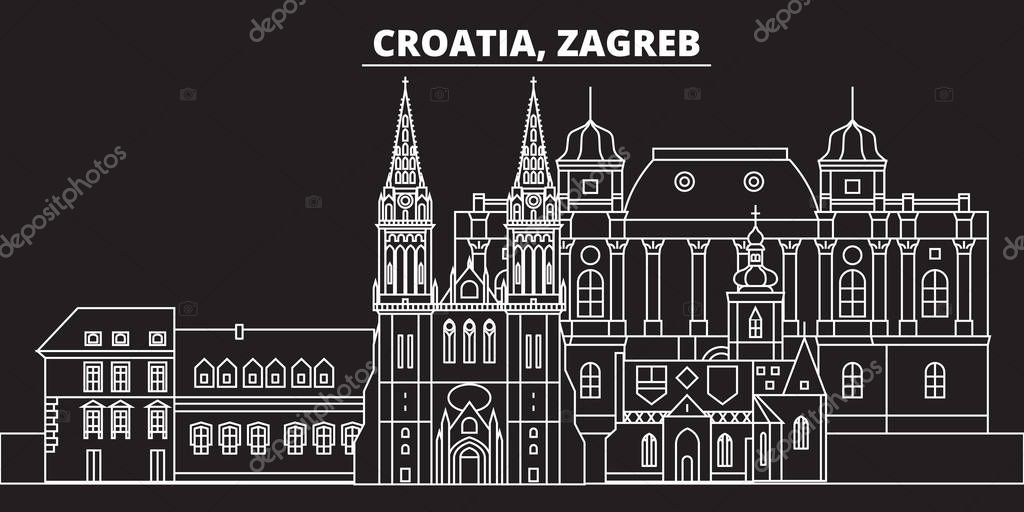 Zagreb silhouette skyline. Croatia - Zagreb vector city, croatian linear architecture, buildings. Zagreb travel illustration, outline landmarks. Croatia flat icon, croatian line design banner