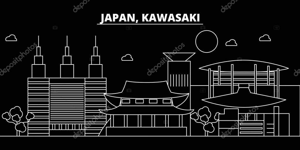 Kawasaki silhouette skyline. Japan - Kawasaki vector city, japanese linear architecture, buildings. Kawasaki travel illustration, outline landmarks. Japan flat icon, japanese line design banner