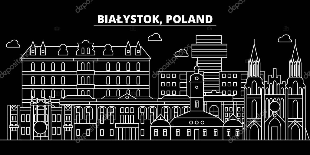 Bialystok silhouette skyline. Poland - Bialystok vector city, polish linear architecture, buildings. Bialystok travel illustration, outline landmarks. Poland flat icon, polish line design banner