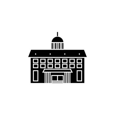 İdari Bina siyah simge kavramı. İdari Bina vektör işaret, sembol, şekil.