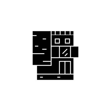 Küçük ofis siyah simge kavramı. Küçük ofis binası vektör işaret, sembol, şekil.