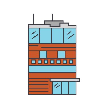 İş ofis ev hat simgesi kavramı. İş ofis ev düz vektör işaret, sembol, illüstrasyon.