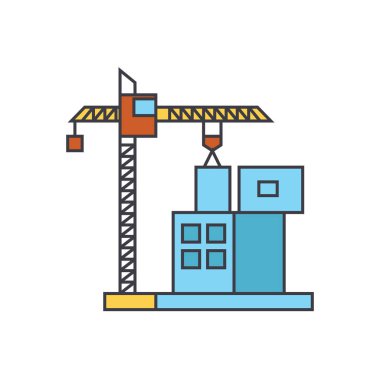 Satırı simgesi kavram bina inşaat vinç. İnşaat düz vektör işaret, sembol, illüstrasyon inşaat vinç.