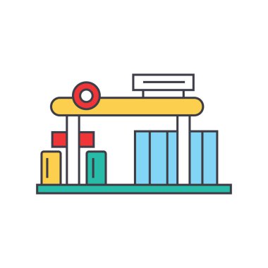 Benzin istasyonu hat simgesi kavramı. Benzin istasyonu düz vektör işaret, sembol, şekil.