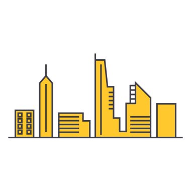 Kentsel silüeti satırı simgesi kavramı. Şehir manzarası düz vektör işaret, sembol, illüstrasyon.