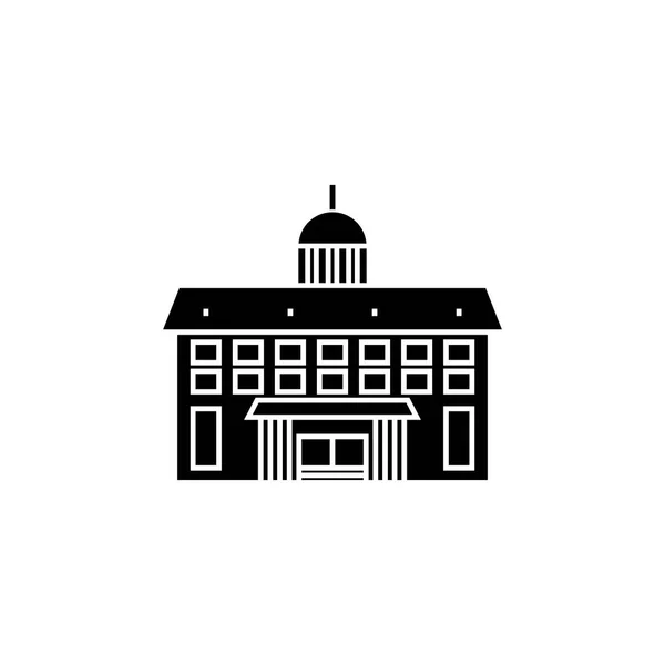 Концепція адміністративної будівлі чорної ікони. Адміністративна будівля векторний знак, символ, ілюстрація . — стоковий вектор