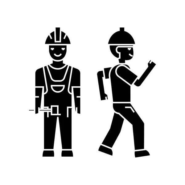 Constructor hombre icono negro concepto. Constructor hombre vector signo, símbolo, ilustración . — Vector de stock