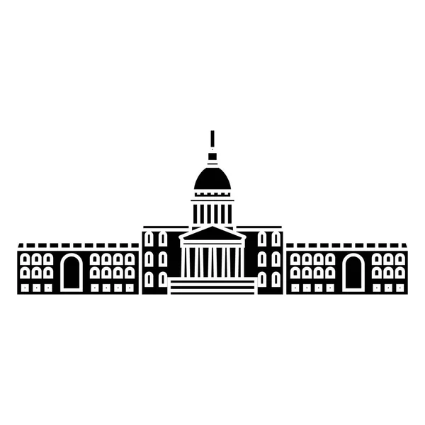 市庁舎の黒いアイコンのコンセプトです。市庁舎ベクトル記号, 記号, イラスト. — ストックベクタ