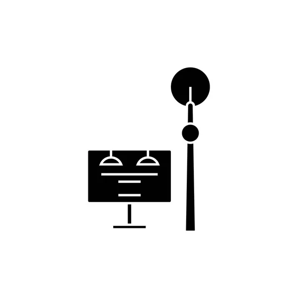 Kommunikationsturm schwarze Ikone Konzept. Kommunikationsturm Vektor-Zeichen, Symbol, Illustration. — Stockvektor