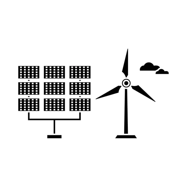 Das Konzept der schwarzen Symbole für erneuerbare Energien. Zeichen, Symbol, Illustration für erneuerbare Energien. — Stockvektor