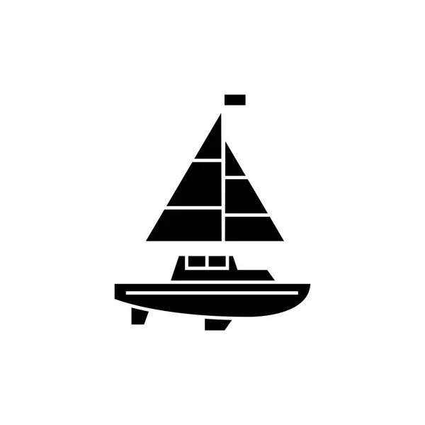 Sailing yacht black icon concept. Sailing yacht  vector sign, symbol, illustration. — Stock Vector