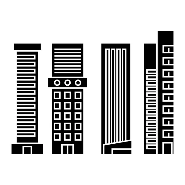 Felhőkarcoló fekete ikon koncepció. Felhőkarcoló vektor jele, szimbólum, illusztráció. — Stock Vector