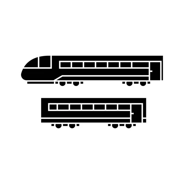 Konsep ikon hitam kereta api. Tanda vektor kereta, simbol, ilustrasi . - Stok Vektor