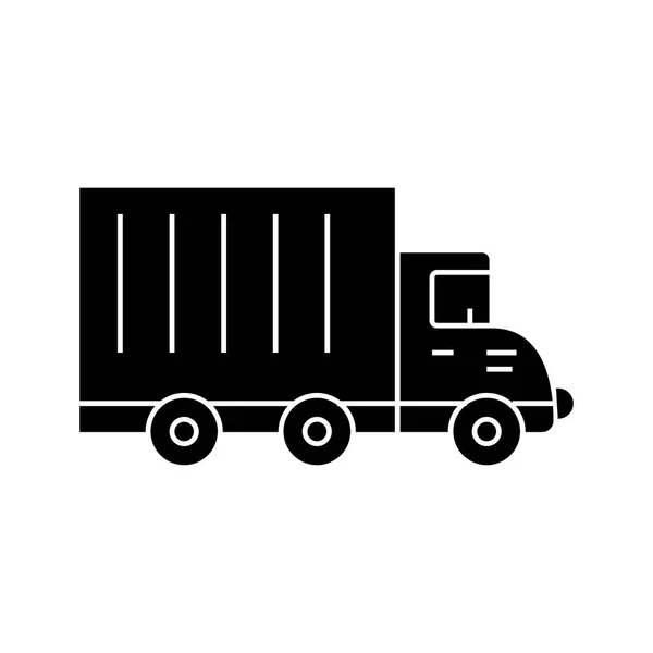 Samochód ciężarowy samochód czarny ikona koncepcja. Samochód ciężarowy samochód wektor znak, symbol, ilustracja. — Wektor stockowy