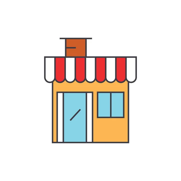 Concept d'icône de ligne de construction de magasin. Bâtiment du magasin signe vectoriel plat, symbole, illustration . — Image vectorielle
