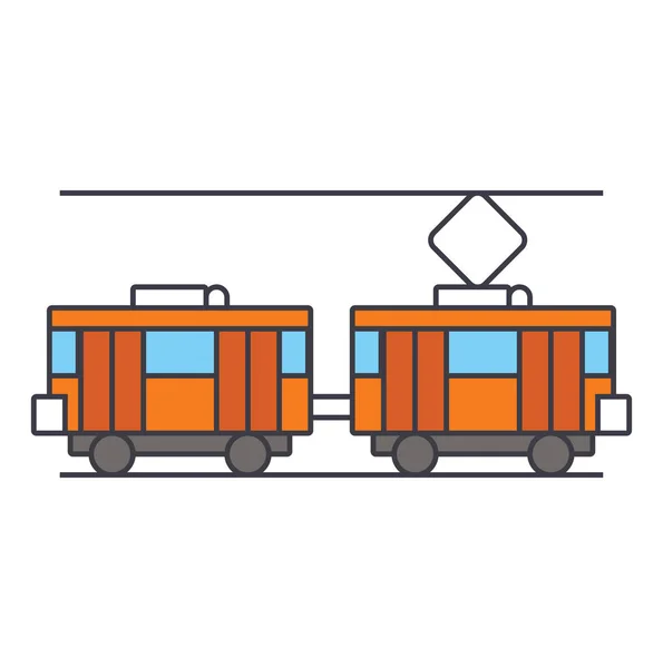 Konsep ikon jalur lalu lintas. Tram tanda vektor datar, simbol, ilustrasi . - Stok Vektor