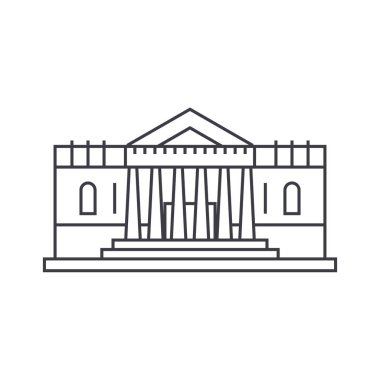 Banka ince çizgi simgesi, vektör çizim. Banka işareti doğrusal kavramı.