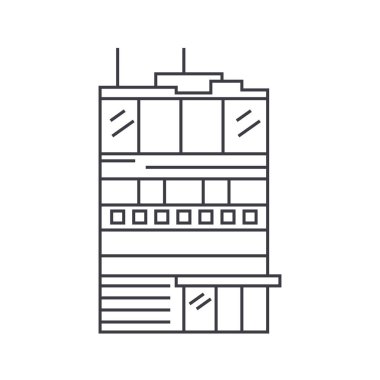İş ofis ev ince çizgi simgesini kavramı. İş ofis ev doğrusal vektör işaret, sembol, illüstrasyon.