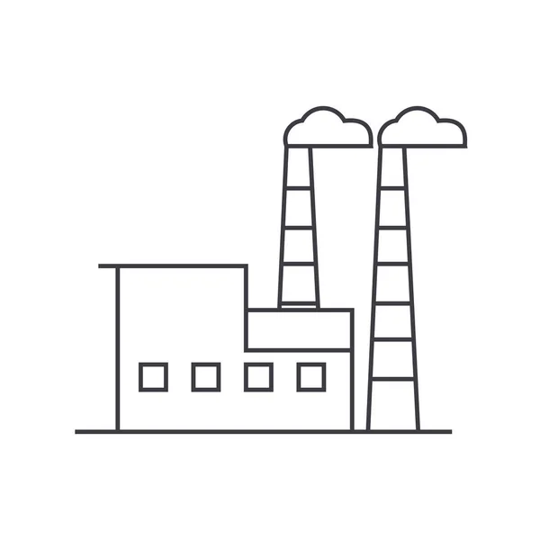 Icon-Konzept für Industriebauten. Lineares Vektorzeichen für Industriegebäude, Symbol, Illustration. — Stockvektor