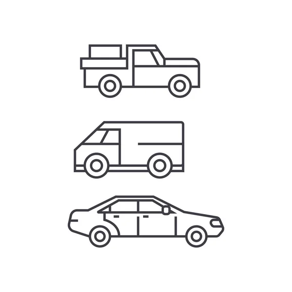 Pickup Car Thin Line Icon Konzept. Pickup-Auto Linearvektorzeichen, Symbol, Illustration. — Stockvektor