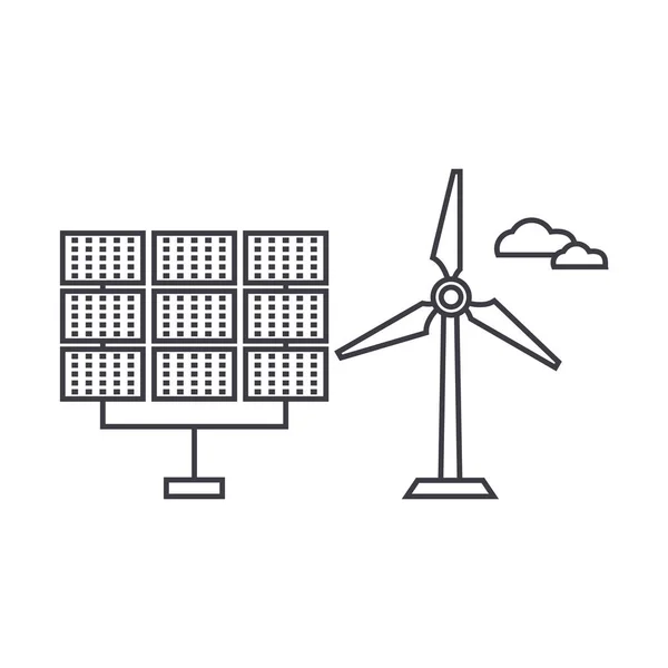 Obnovitelné zdroje energie tenká linie ikonu koncept. Obnovitelné zdroje energie lineární vektor znamení, symbol, ilustrace. — Stockový vektor