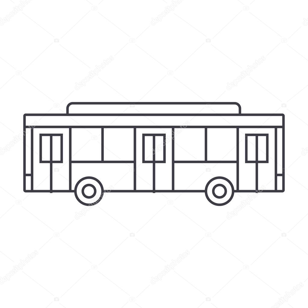 Bus thin line icon concept. Bus linear vector sign, symbol, illustration.
