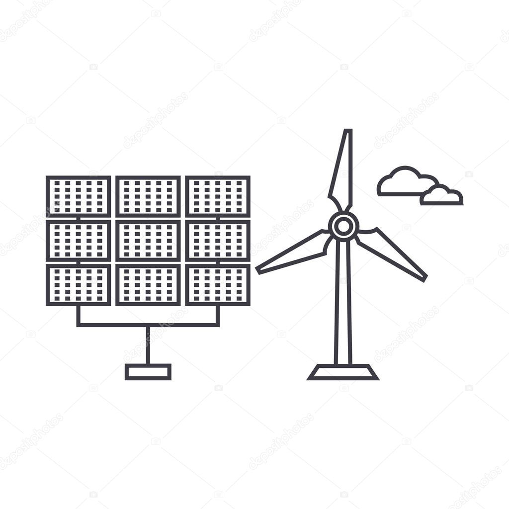 Renewable energy thin line icon concept. Renewable energy linear vector sign, symbol, illustration.