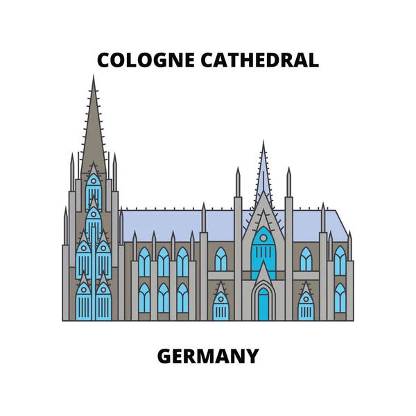 Catedral de Colonia, Alemania concepto de icono de línea. Catedral de Colonia, Alemania vector plano signo, símbolo, ilustración . — Vector de stock